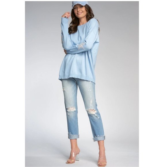 NWT Elan Cropped Rolled Hem Distressed Boyfriend Jeans, Size Small - Picture 5 of 6